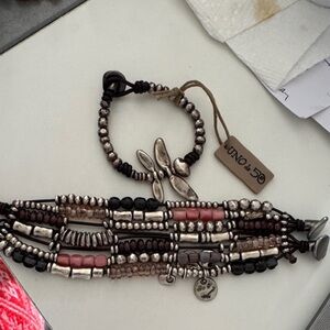 UNO de 50 Silver and Pink Beaded Bracelet Set  BOGO new FREE  Dragonfly